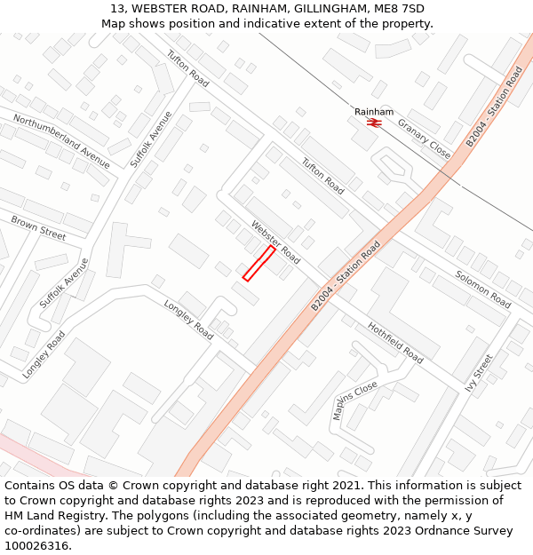 13, WEBSTER ROAD, RAINHAM, GILLINGHAM, ME8 7SD: Location map and indicative extent of plot