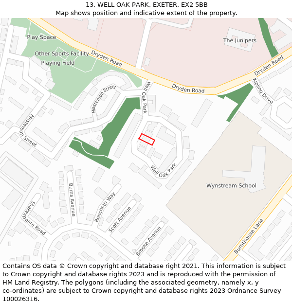 13, WELL OAK PARK, EXETER, EX2 5BB: Location map and indicative extent of plot