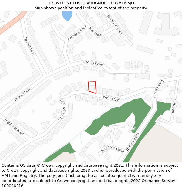 13, WELLS CLOSE, BRIDGNORTH, WV16 5JQ: Location map and indicative extent of plot