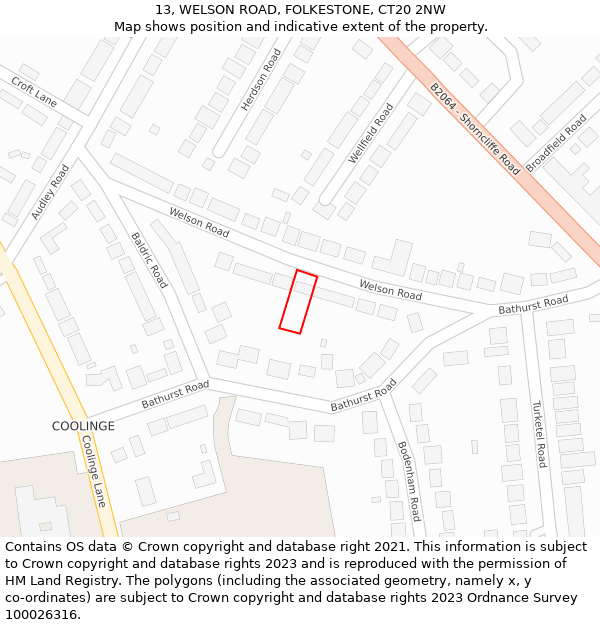 13, WELSON ROAD, FOLKESTONE, CT20 2NW: Location map and indicative extent of plot