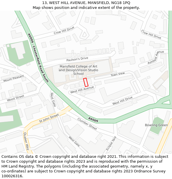 13, WEST HILL AVENUE, MANSFIELD, NG18 1PQ: Location map and indicative extent of plot