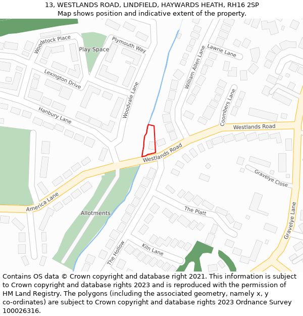 13, WESTLANDS ROAD, LINDFIELD, HAYWARDS HEATH, RH16 2SP: Location map and indicative extent of plot