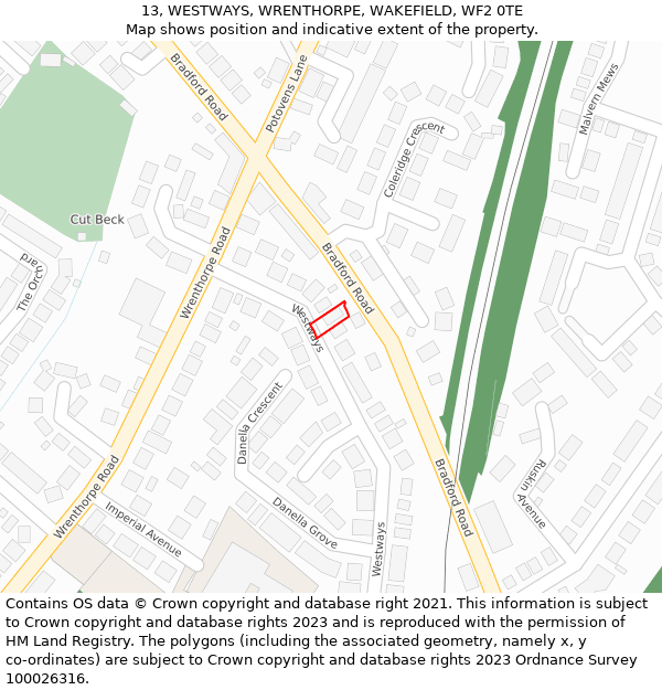 13, WESTWAYS, WRENTHORPE, WAKEFIELD, WF2 0TE: Location map and indicative extent of plot