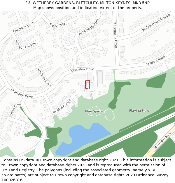 13, WETHERBY GARDENS, BLETCHLEY, MILTON KEYNES, MK3 5NP: Location map and indicative extent of plot