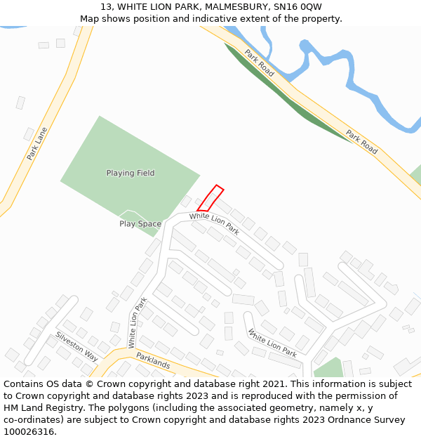 13, WHITE LION PARK, MALMESBURY, SN16 0QW: Location map and indicative extent of plot