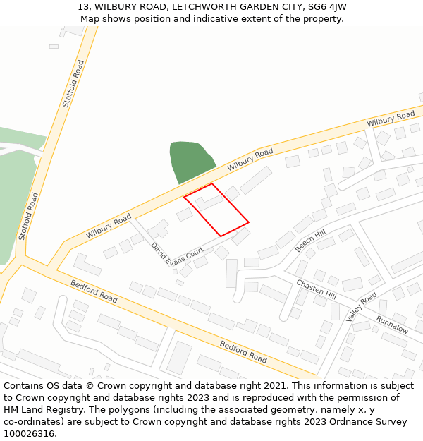 13, WILBURY ROAD, LETCHWORTH GARDEN CITY, SG6 4JW: Location map and indicative extent of plot