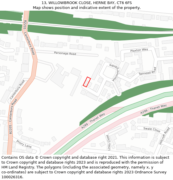 13, WILLOWBROOK CLOSE, HERNE BAY, CT6 6FS: Location map and indicative extent of plot