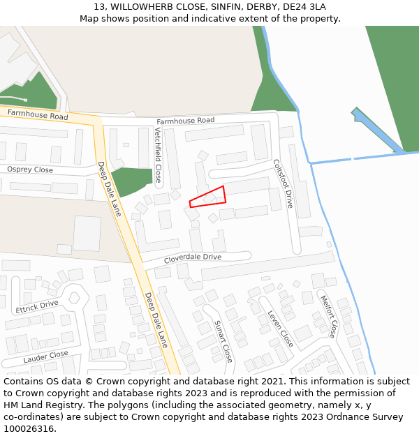 13, WILLOWHERB CLOSE, SINFIN, DERBY, DE24 3LA: Location map and indicative extent of plot