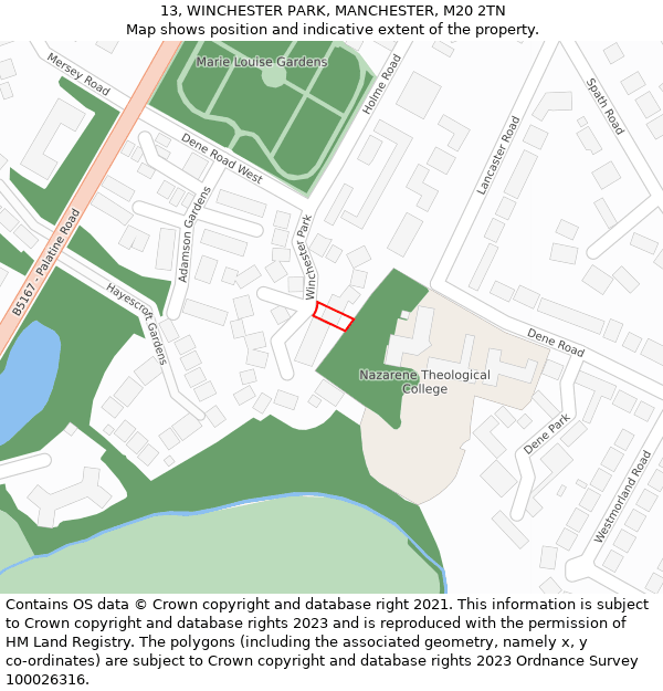 13, WINCHESTER PARK, MANCHESTER, M20 2TN: Location map and indicative extent of plot