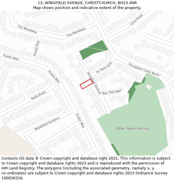 13, WINGFIELD AVENUE, CHRISTCHURCH, BH23 4NR: Location map and indicative extent of plot
