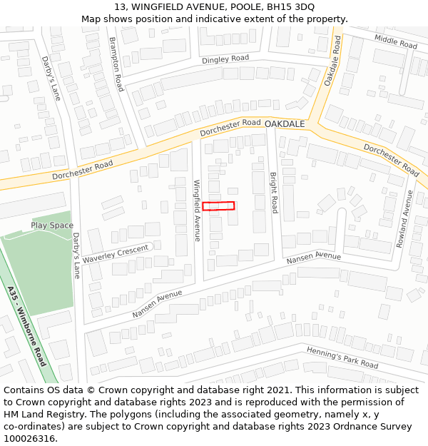 13, WINGFIELD AVENUE, POOLE, BH15 3DQ: Location map and indicative extent of plot