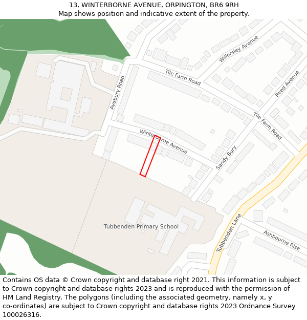 13, WINTERBORNE AVENUE, ORPINGTON, BR6 9RH: Location map and indicative extent of plot