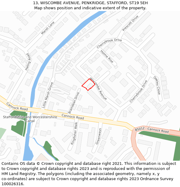 13, WISCOMBE AVENUE, PENKRIDGE, STAFFORD, ST19 5EH: Location map and indicative extent of plot