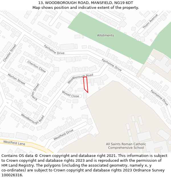 13, WOODBOROUGH ROAD, MANSFIELD, NG19 6DT: Location map and indicative extent of plot