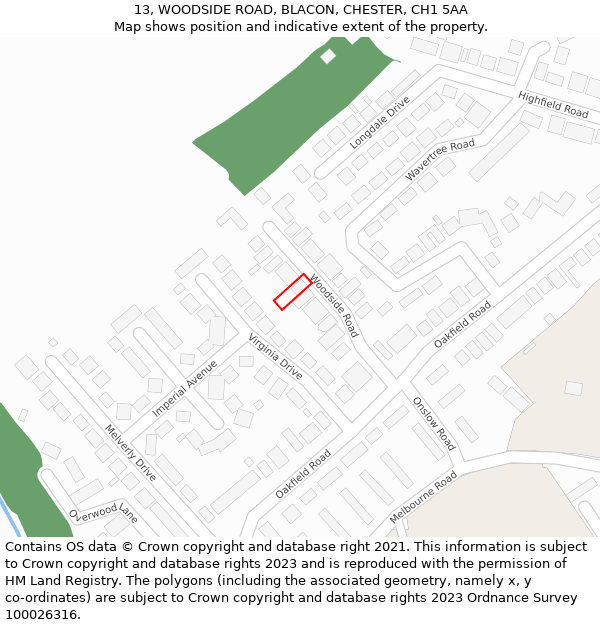 13, WOODSIDE ROAD, BLACON, CHESTER, CH1 5AA: Location map and indicative extent of plot