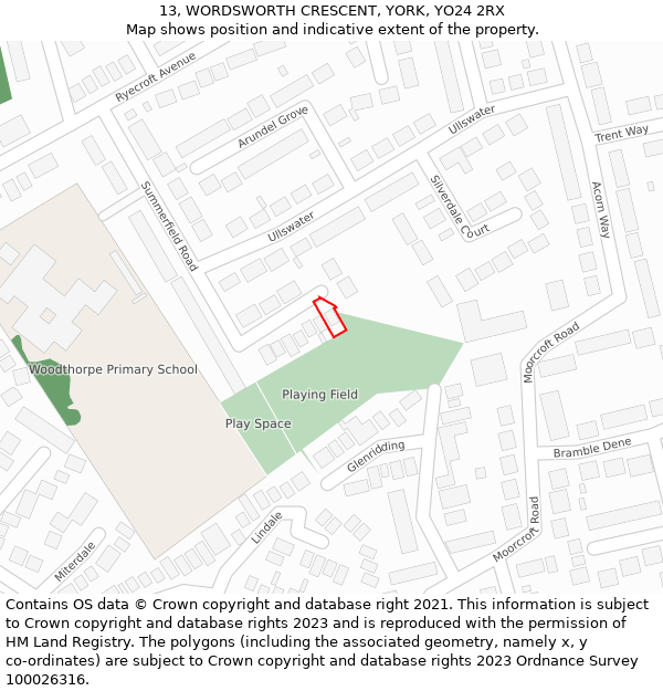 13, WORDSWORTH CRESCENT, YORK, YO24 2RX: Location map and indicative extent of plot
