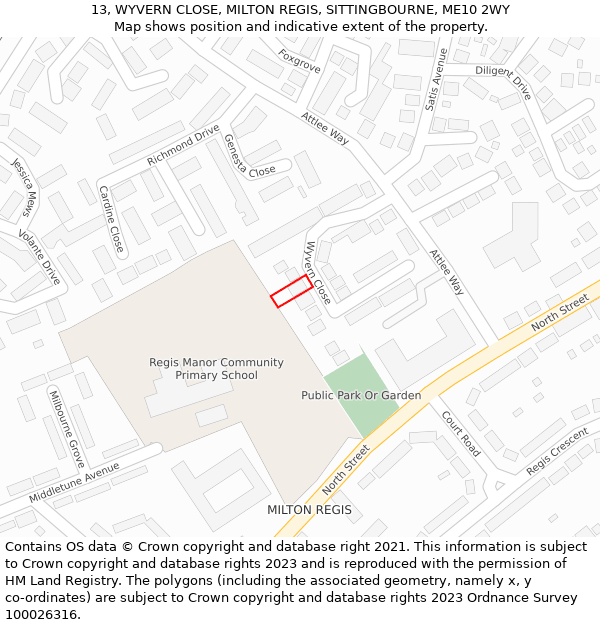 13, WYVERN CLOSE, MILTON REGIS, SITTINGBOURNE, ME10 2WY: Location map and indicative extent of plot