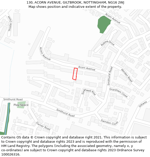 130, ACORN AVENUE, GILTBROOK, NOTTINGHAM, NG16 2WJ: Location map and indicative extent of plot