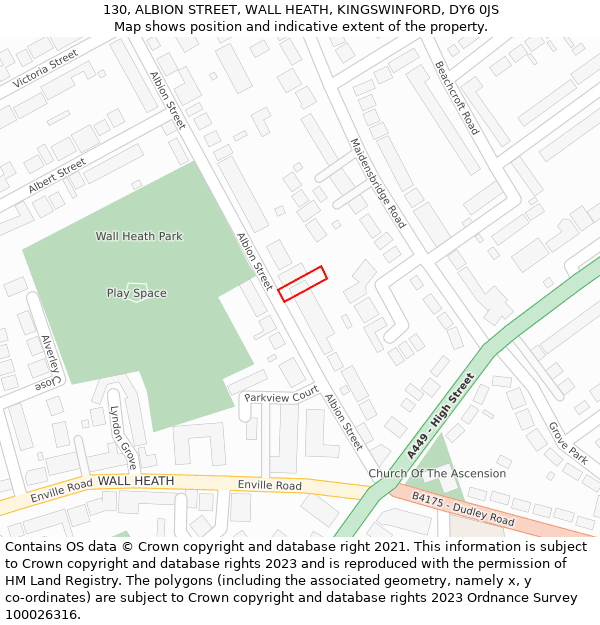 130, ALBION STREET, WALL HEATH, KINGSWINFORD, DY6 0JS: Location map and indicative extent of plot