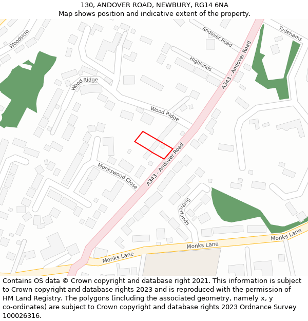 130, ANDOVER ROAD, NEWBURY, RG14 6NA: Location map and indicative extent of plot