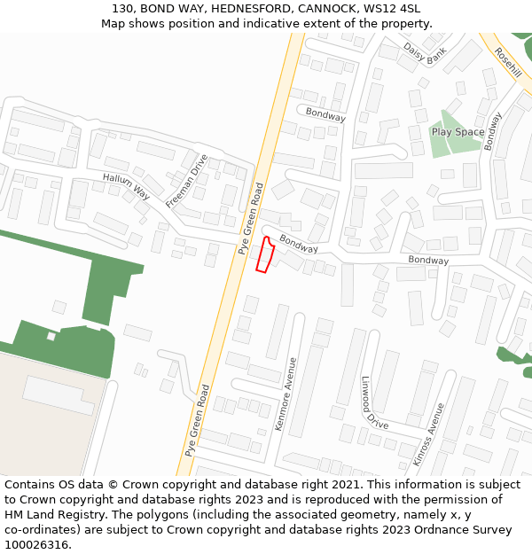 130, BOND WAY, HEDNESFORD, CANNOCK, WS12 4SL: Location map and indicative extent of plot