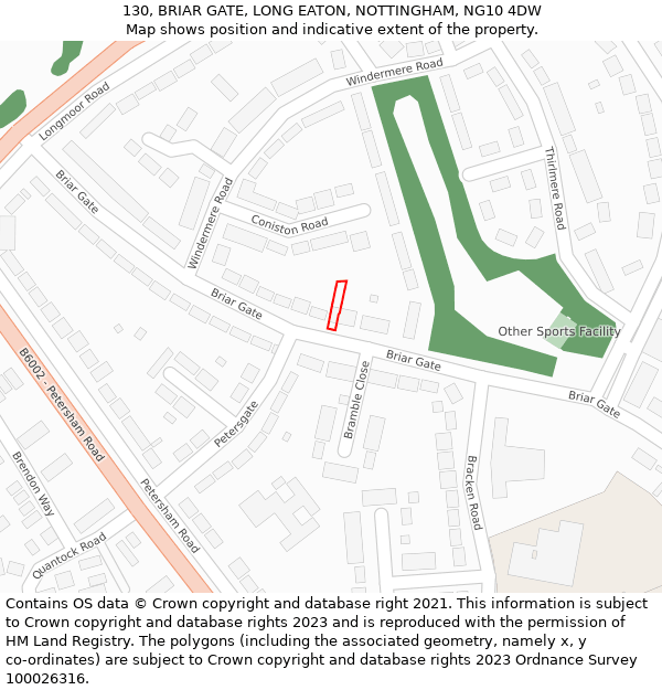 130, BRIAR GATE, LONG EATON, NOTTINGHAM, NG10 4DW: Location map and indicative extent of plot