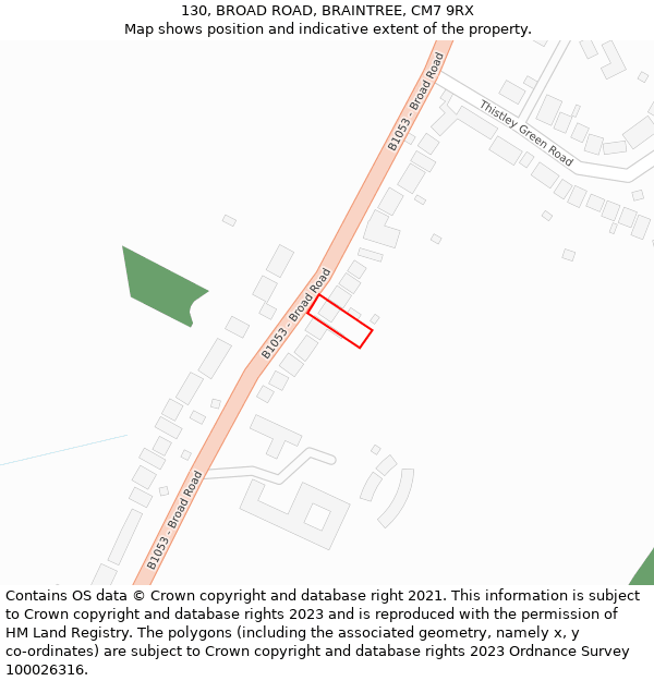 130, BROAD ROAD, BRAINTREE, CM7 9RX: Location map and indicative extent of plot