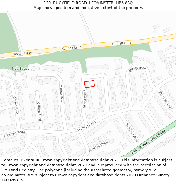 130, BUCKFIELD ROAD, LEOMINSTER, HR6 8SQ: Location map and indicative extent of plot