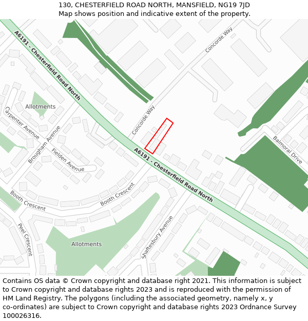 130, CHESTERFIELD ROAD NORTH, MANSFIELD, NG19 7JD: Location map and indicative extent of plot