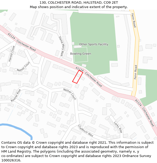 130, COLCHESTER ROAD, HALSTEAD, CO9 2ET: Location map and indicative extent of plot