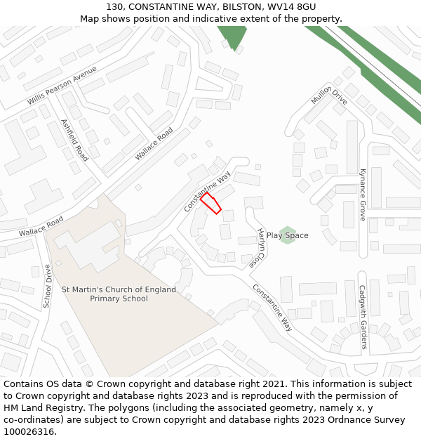 130, CONSTANTINE WAY, BILSTON, WV14 8GU: Location map and indicative extent of plot