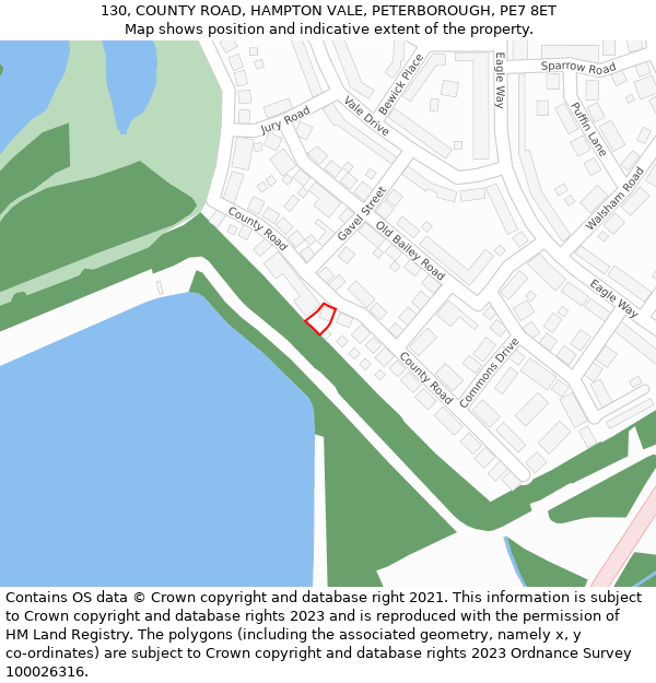 130, COUNTY ROAD, HAMPTON VALE, PETERBOROUGH, PE7 8ET: Location map and indicative extent of plot