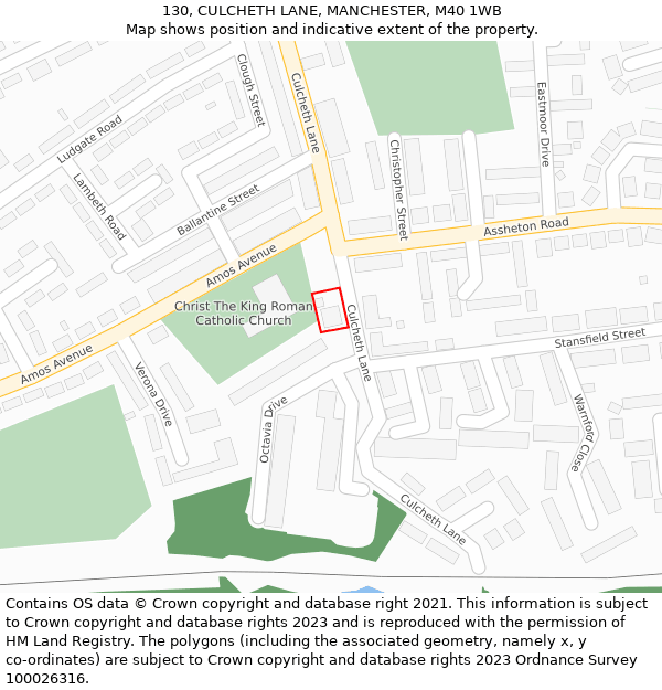 130, CULCHETH LANE, MANCHESTER, M40 1WB: Location map and indicative extent of plot