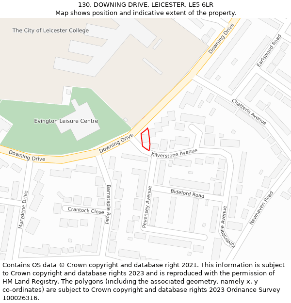 130, DOWNING DRIVE, LEICESTER, LE5 6LR: Location map and indicative extent of plot
