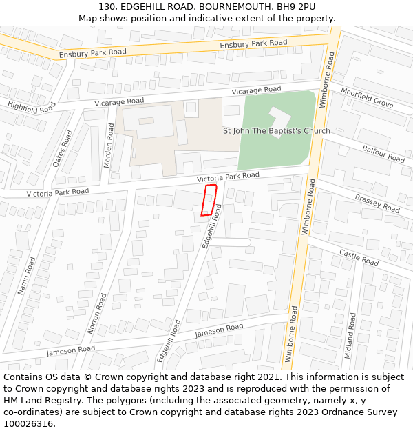 130, EDGEHILL ROAD, BOURNEMOUTH, BH9 2PU: Location map and indicative extent of plot