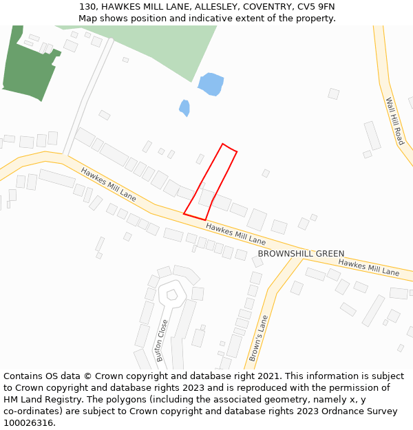 130, HAWKES MILL LANE, ALLESLEY, COVENTRY, CV5 9FN: Location map and indicative extent of plot