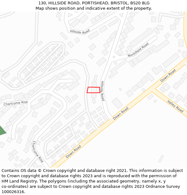 130, HILLSIDE ROAD, PORTISHEAD, BRISTOL, BS20 8LG: Location map and indicative extent of plot
