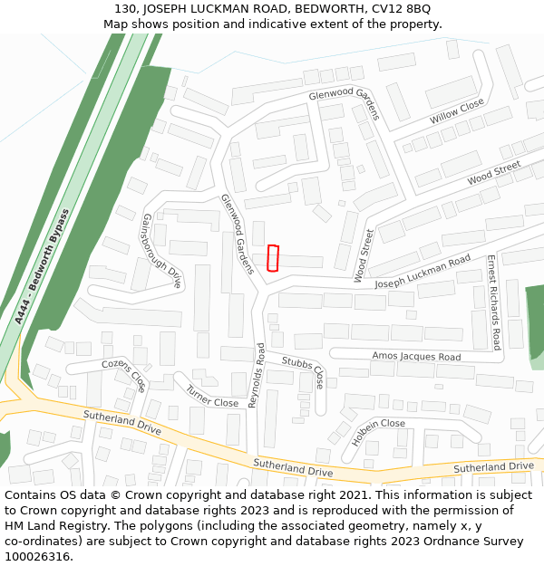 130, JOSEPH LUCKMAN ROAD, BEDWORTH, CV12 8BQ: Location map and indicative extent of plot