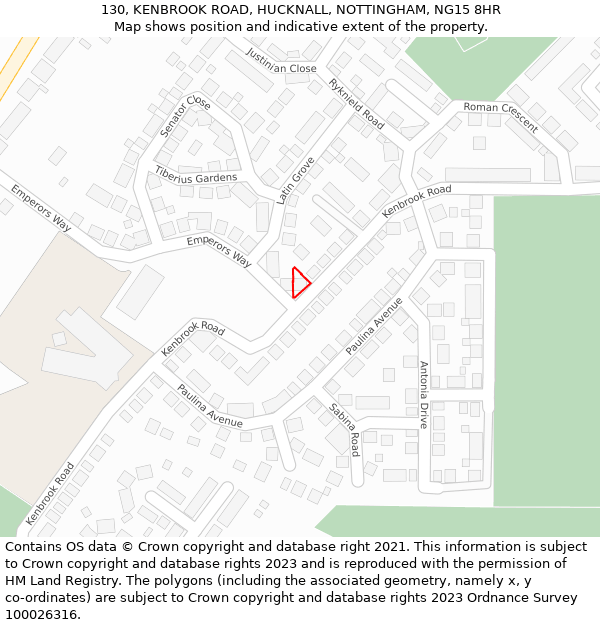 130, KENBROOK ROAD, HUCKNALL, NOTTINGHAM, NG15 8HR: Location map and indicative extent of plot