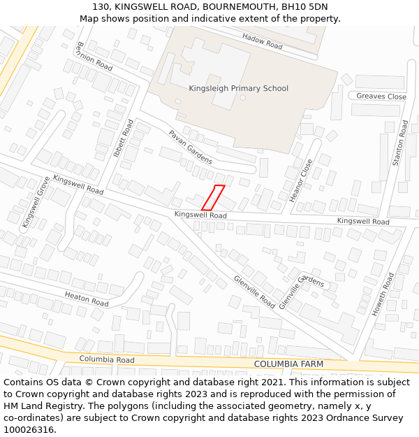 130, KINGSWELL ROAD, BOURNEMOUTH, BH10 5DN: Location map and indicative extent of plot
