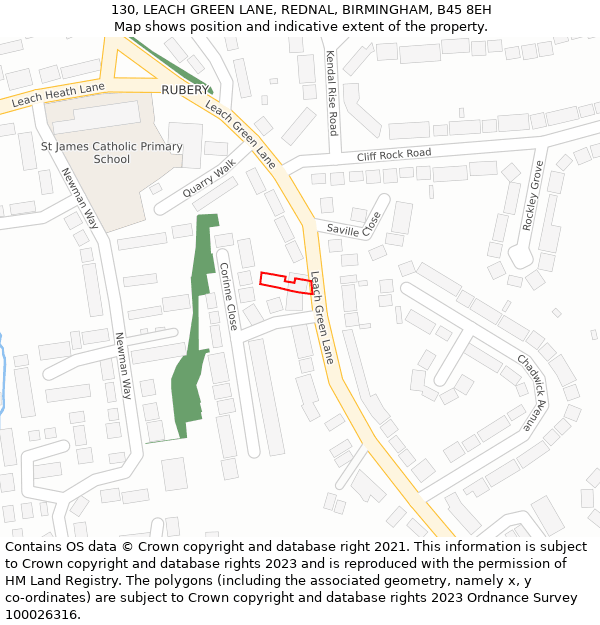 130, LEACH GREEN LANE, REDNAL, BIRMINGHAM, B45 8EH: Location map and indicative extent of plot
