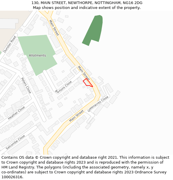 130, MAIN STREET, NEWTHORPE, NOTTINGHAM, NG16 2DG: Location map and indicative extent of plot