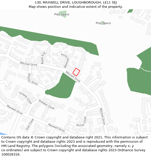 130, MAXWELL DRIVE, LOUGHBOROUGH, LE11 5EJ: Location map and indicative extent of plot