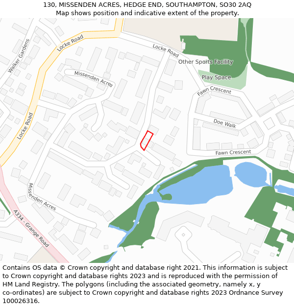 130, MISSENDEN ACRES, HEDGE END, SOUTHAMPTON, SO30 2AQ: Location map and indicative extent of plot