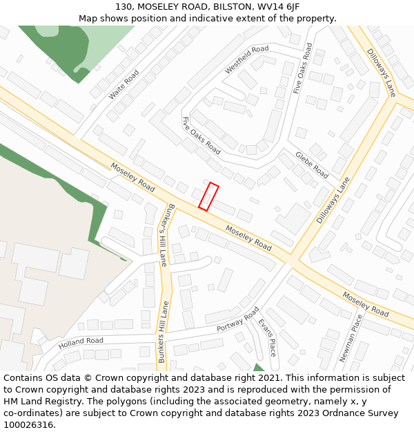130, MOSELEY ROAD, BILSTON, WV14 6JF: Location map and indicative extent of plot