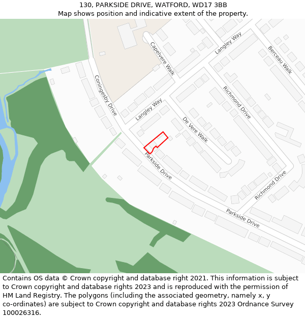 130, PARKSIDE DRIVE, WATFORD, WD17 3BB: Location map and indicative extent of plot