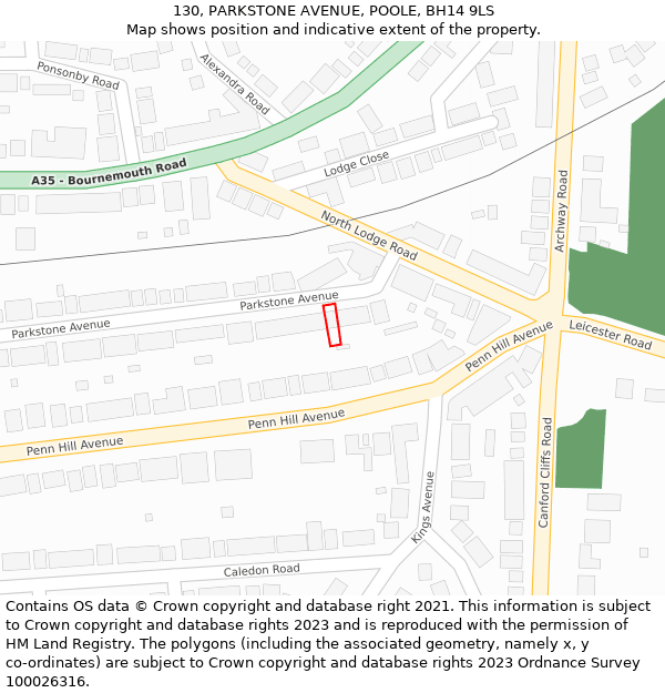 130, PARKSTONE AVENUE, POOLE, BH14 9LS: Location map and indicative extent of plot