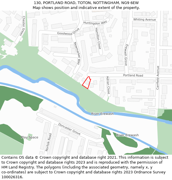 130, PORTLAND ROAD, TOTON, NOTTINGHAM, NG9 6EW: Location map and indicative extent of plot