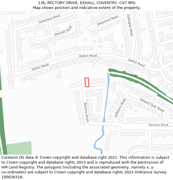 130, RECTORY DRIVE, EXHALL, COVENTRY, CV7 9PG: Location map and indicative extent of plot