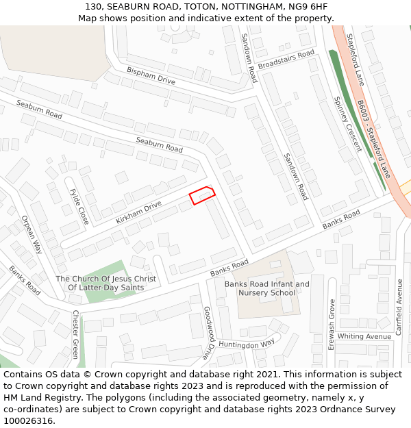 130, SEABURN ROAD, TOTON, NOTTINGHAM, NG9 6HF: Location map and indicative extent of plot